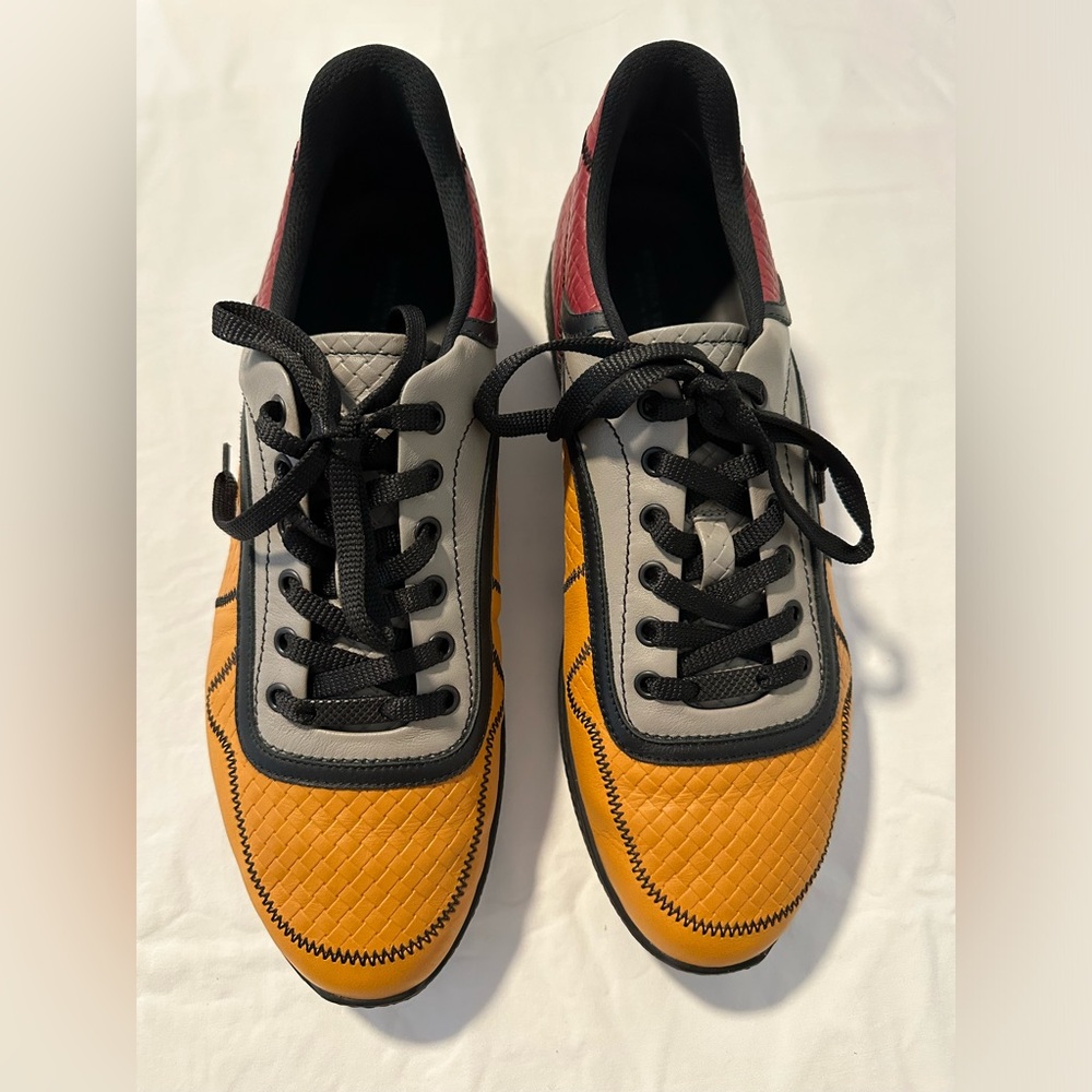 Bottega Veneta men’s shoe in red, yellow/mustard and grey colorway, size 43.